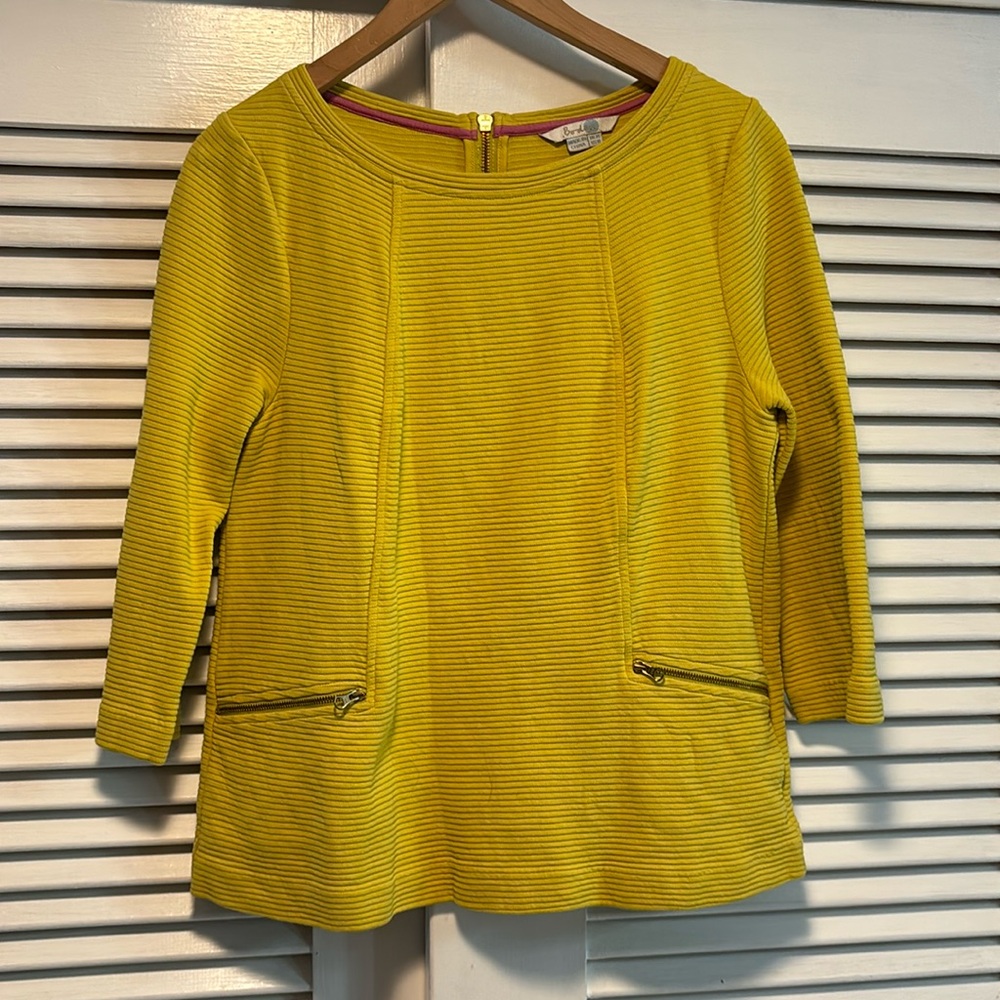 Sunny yellow Boden 3/4 sleeve Ottoman ribbed top